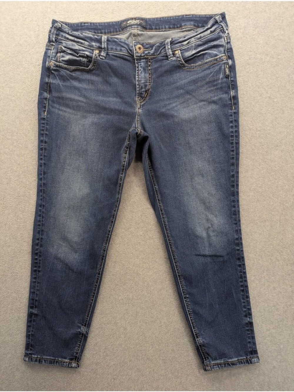 Silver Jeans Co Suki Skinny Crop Jeans Womens 16 Blue Med Wash Mid Rise Stretch